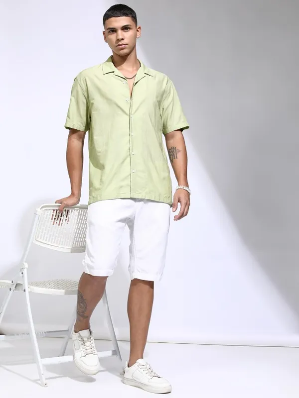 Highlander Men Green Striped Relaxed Fit Casual Shirt