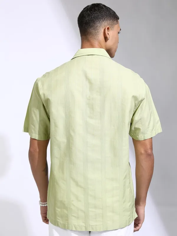 Highlander Men Green Striped Relaxed Fit Casual Shirt