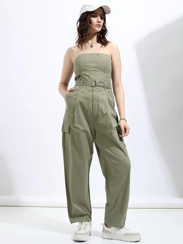 Tokyo Talkies Women Olive Solid Jumpsuit