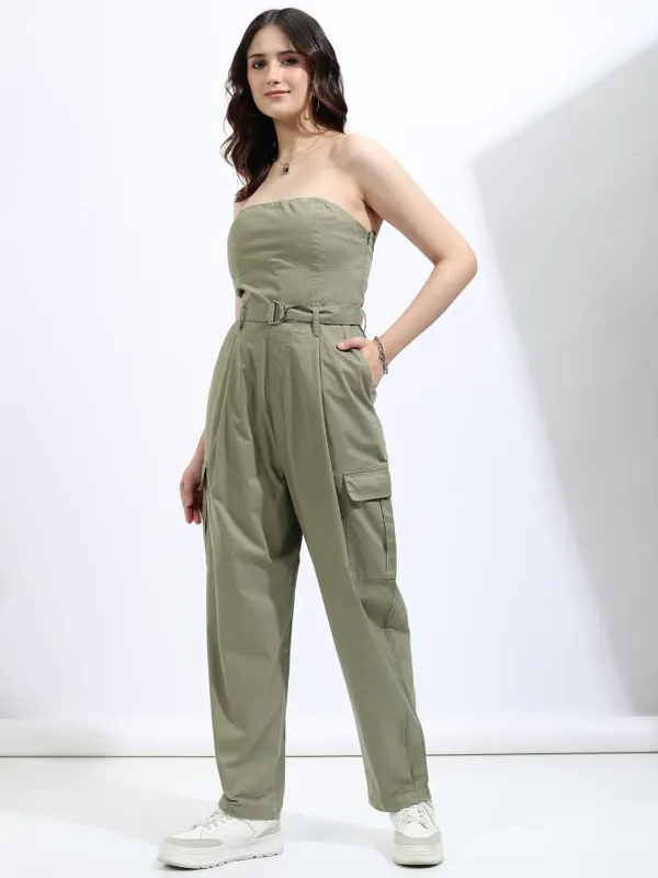 Tokyo Talkies Women Olive Solid Jumpsuit