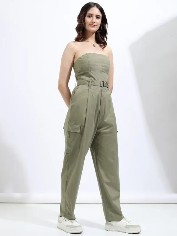 Tokyo Talkies Women Olive Solid Jumpsuit