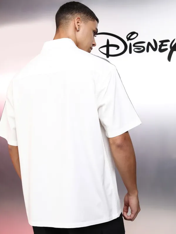 Disney By Highlander Men White Mickey Mouse Printed Oversized Fit Casual Shirt