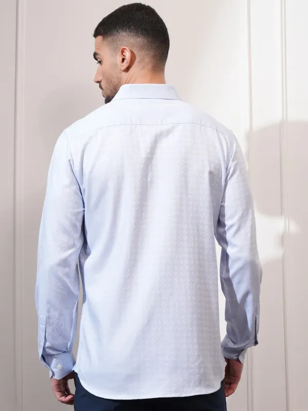 Locomotive Men Blue Self Design Slim Fit Casual Shirt