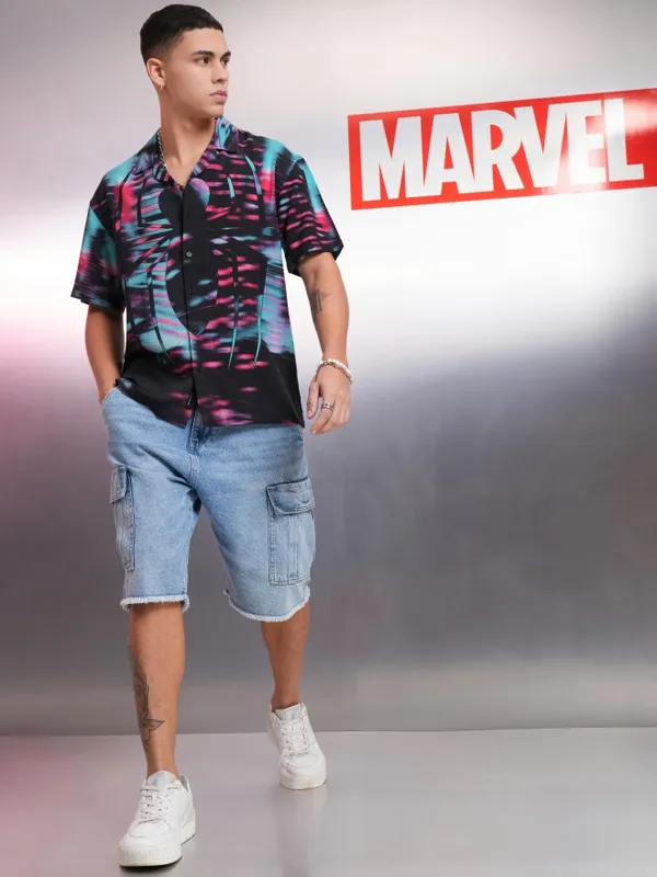 Marvel By Highlander Men Multi Spider-Man And Venom Printed Relaxed Fit Casual Shirt