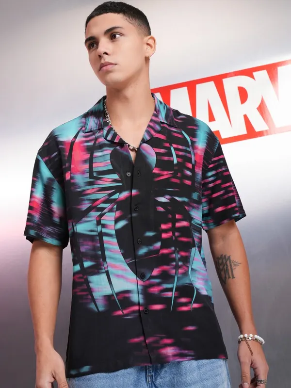 Marvel By Highlander Men Multi Spider-Man And Venom Printed Relaxed Fit Casual Shirt