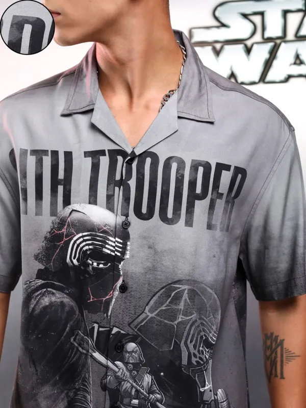 Star Wars By Highlander Men Grey Sith Trooper Printed Relaxed Fit Casual Shirt