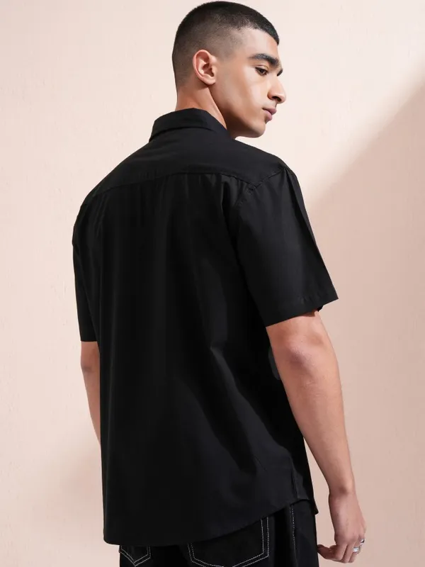 Highlander Men Black Embroidered Relaxed Fit Casual Shirt
