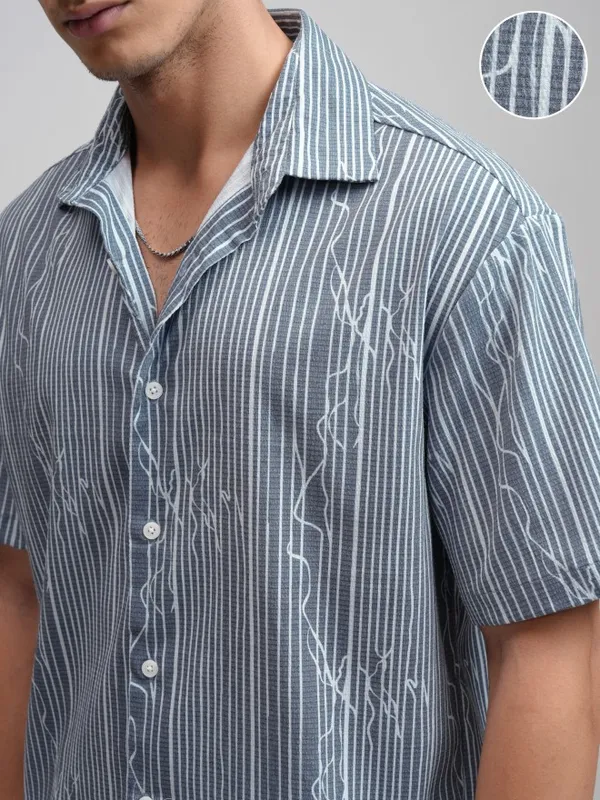 Highlander Men Grey Textured Relaxed Fit Casual Shirt