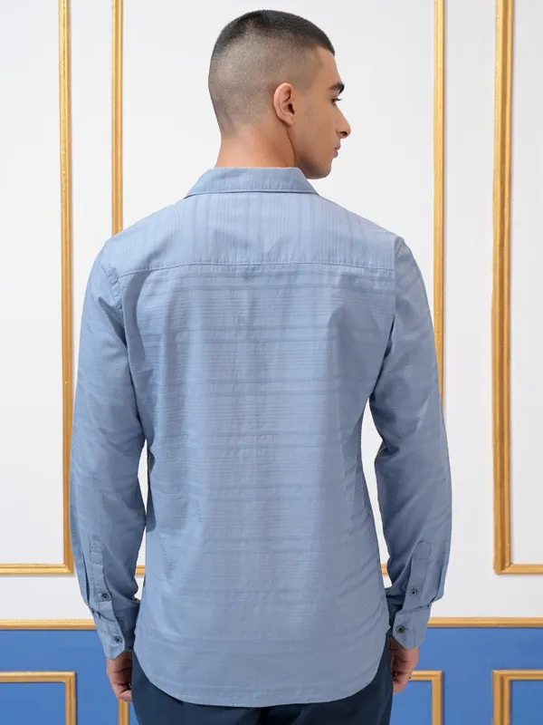 Highlander Men Blue Striped Regular Fit Casual Shirt