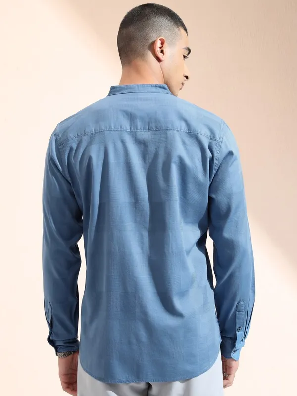 Highlander Men Blue Checked Regular Fit Casual Shirt