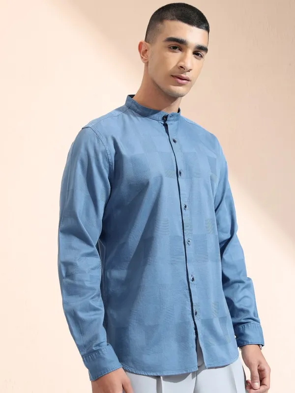 Highlander Men Blue Checked Regular Fit Casual Shirt