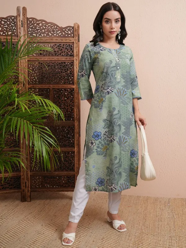 Vishudh Women Green Printed Straight Kurta