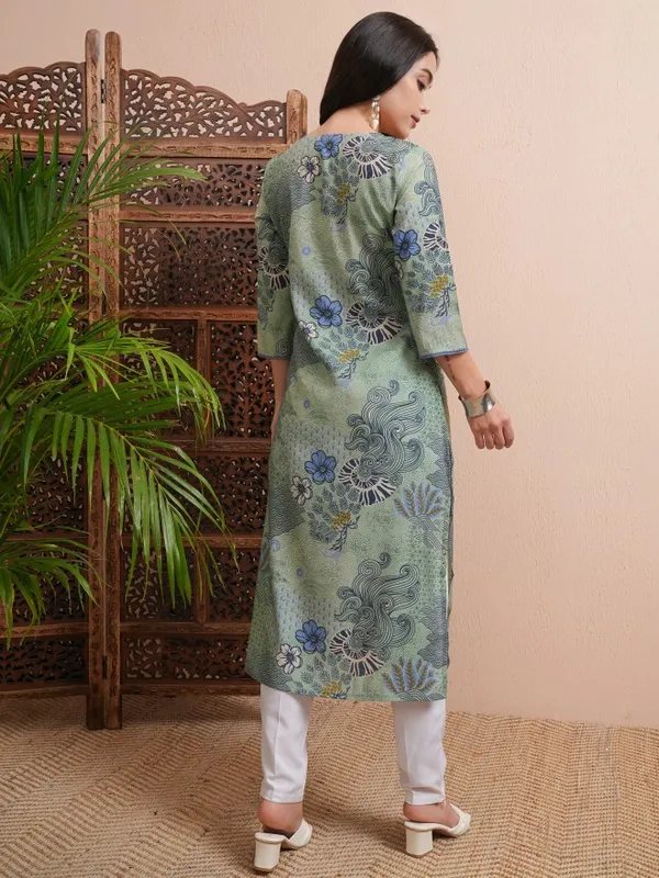 Vishudh Women Green Printed Straight Kurta