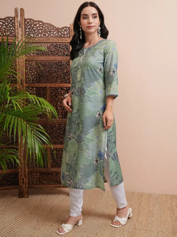 Vishudh Women Green Printed Straight Kurta