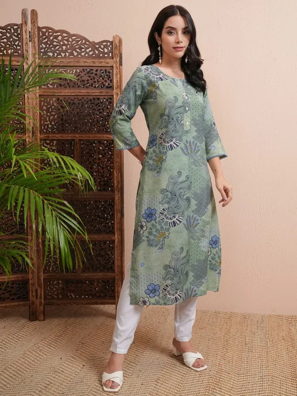 Vishudh Women Green Printed Straight Kurta
