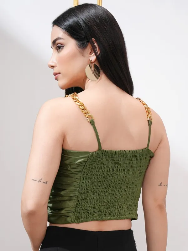 Tokyo Talkies Women Olive Solid Tank Top