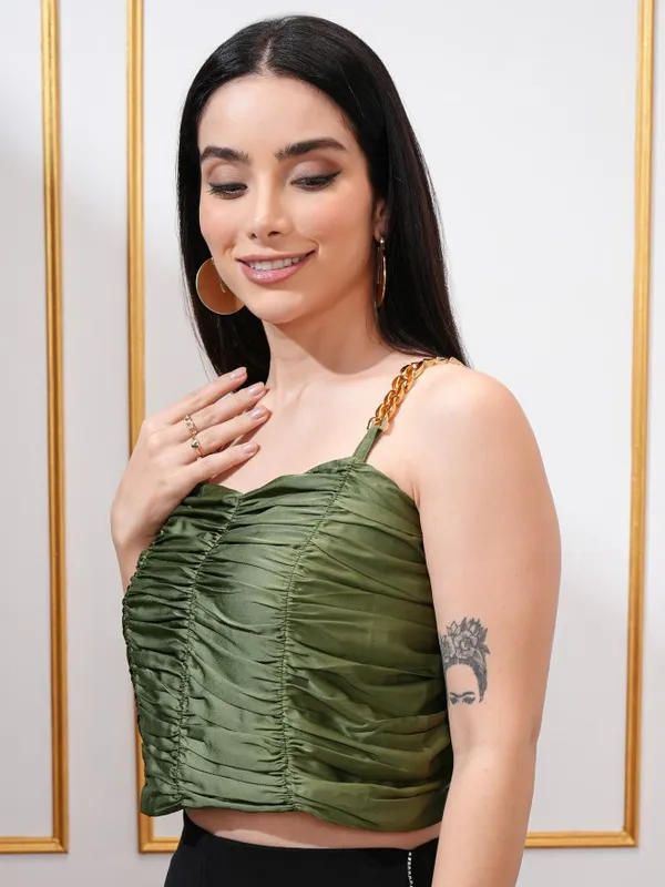 Tokyo Talkies Women Olive Solid Tank Top