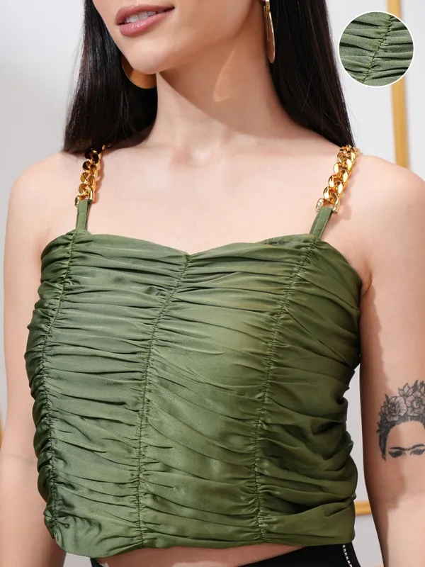 Tokyo Talkies Women Olive Solid Tank Top