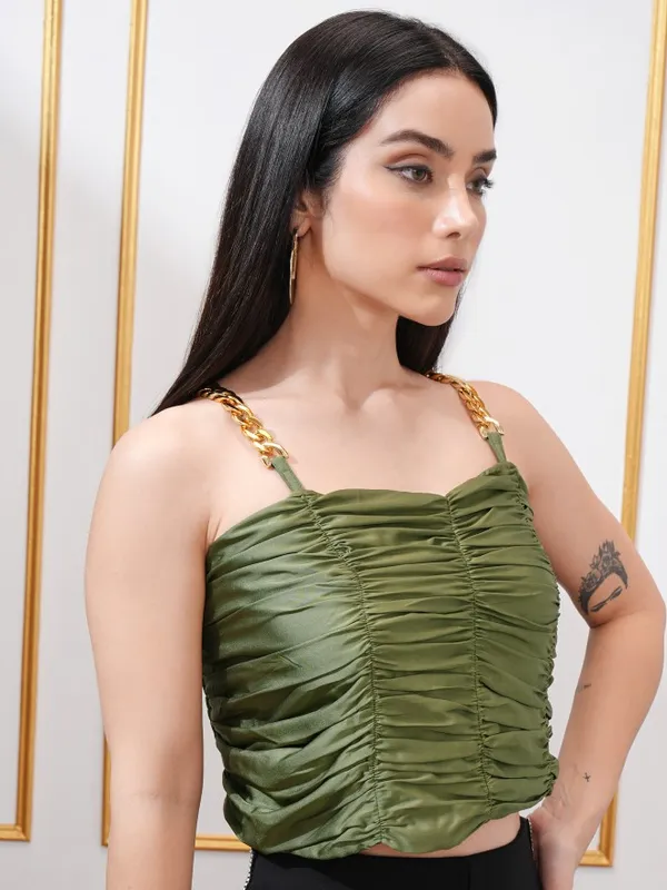 Tokyo Talkies Women Olive Solid Tank Top