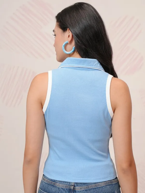 Disney By Tokyo Talkies Women Blue Mickey Mouse Printed Fitted Top