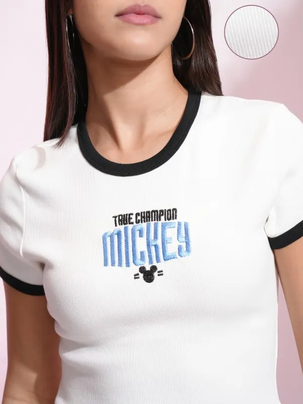 Mickey Mouse Embroidered Fitted Top