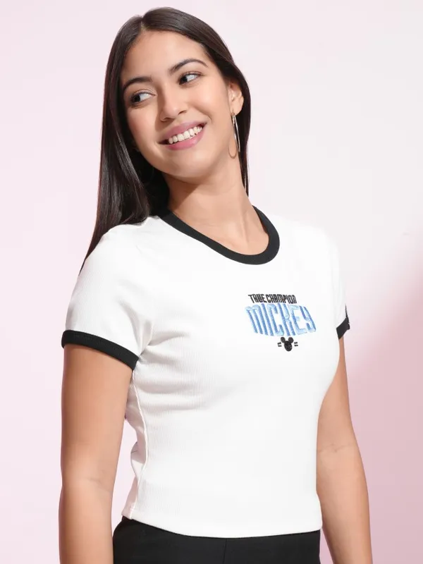 Mickey Mouse Embroidered Fitted Top
