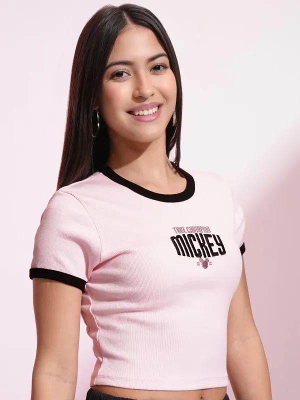 Mickey Mouse Embroidered Fitted Top