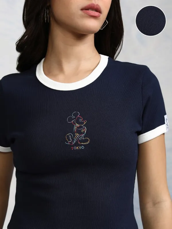 Mickey Mouse Embroidered Fitted Top
