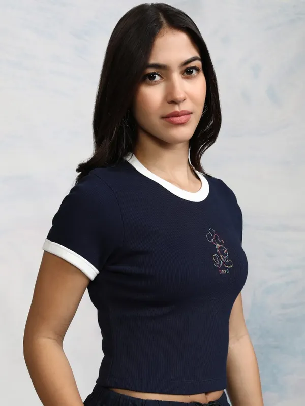 Mickey Mouse Embroidered Fitted Top