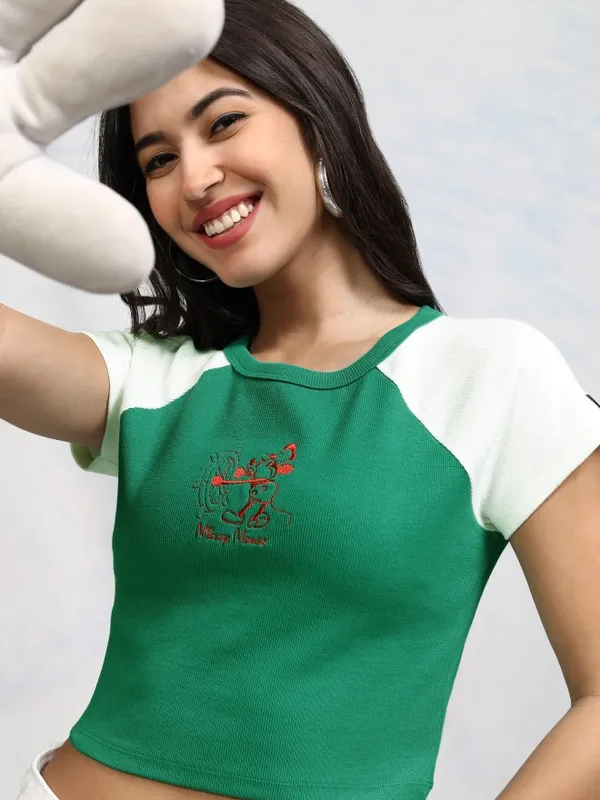 Mickey Mouse Embroidered Fitted Top