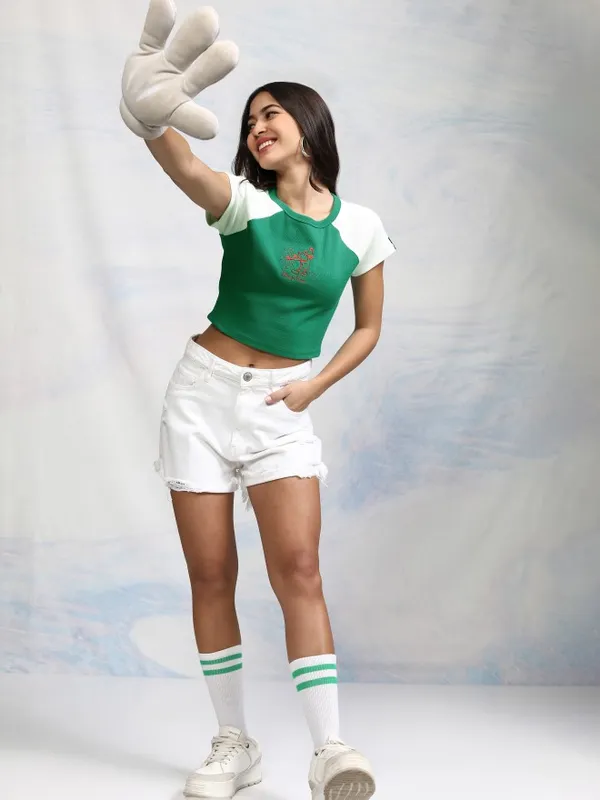 Mickey Mouse Embroidered Fitted Top