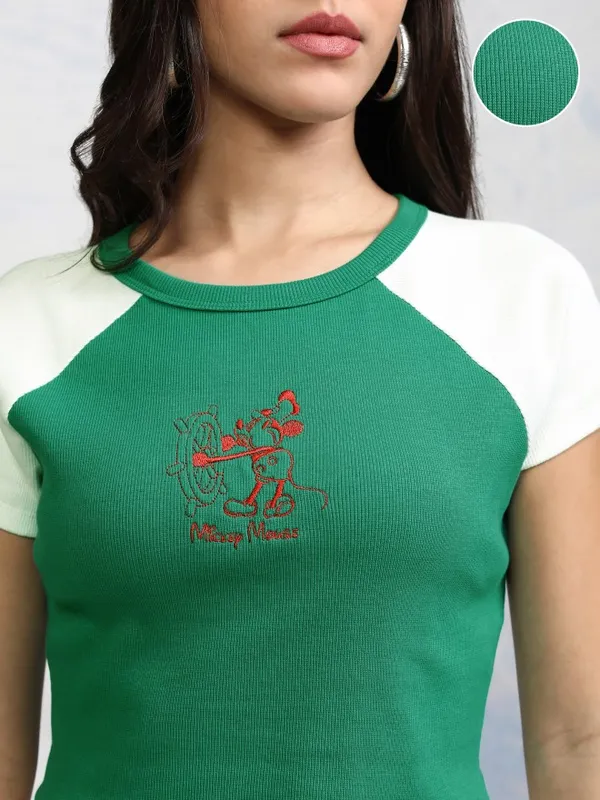 Mickey Mouse Embroidered Fitted Top