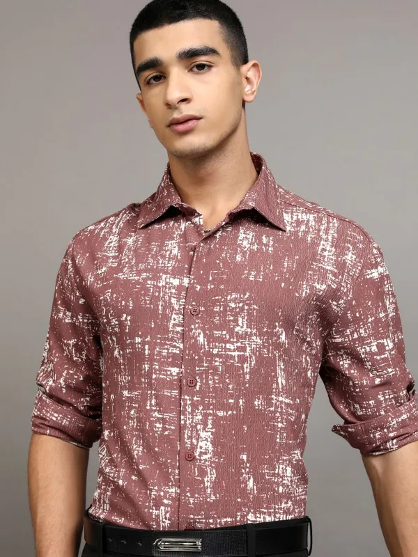 Highlander Men Brown Printed Relaxed Fit Casual Shirt