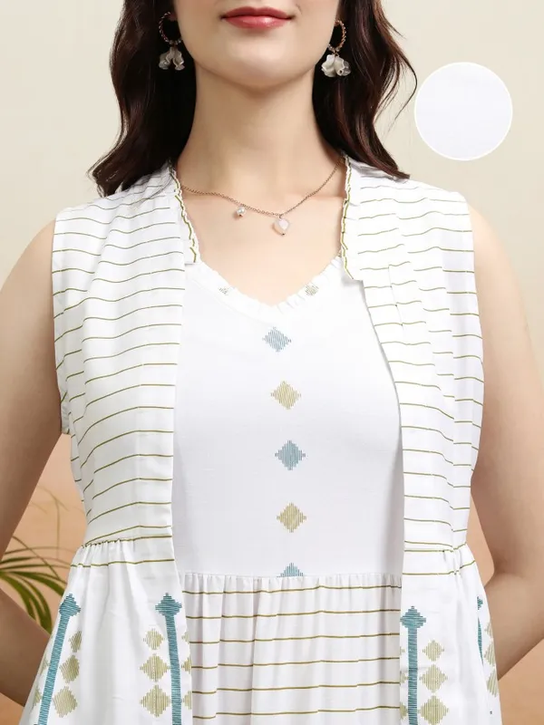 Vishudh Women White Printed Fit and Flare Dress