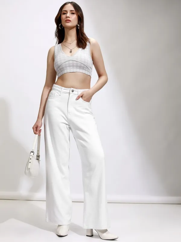 Tokyo Talkies Women White Wide Leg Jeans