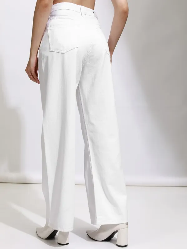 Tokyo Talkies Women White Wide Leg Jeans