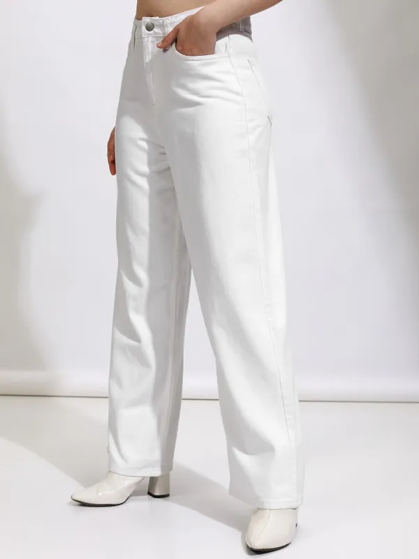 Tokyo Talkies Women White Wide Leg Jeans