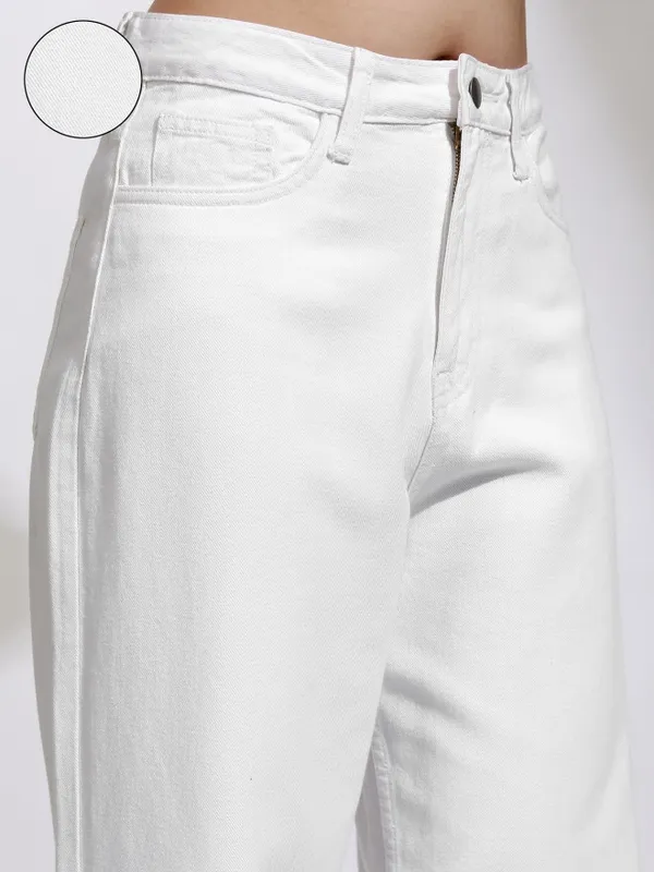 Tokyo Talkies Women White Wide Leg Jeans