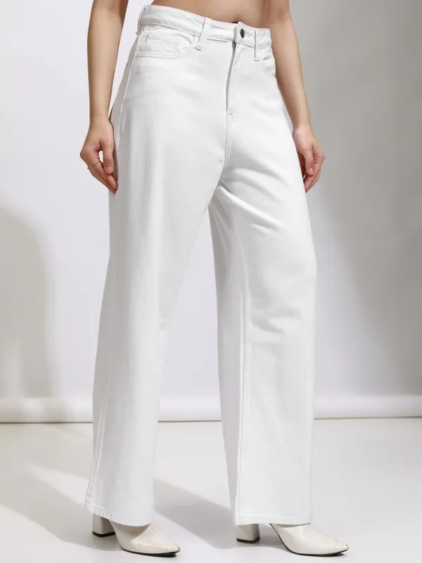 Tokyo Talkies Women White Wide Leg Jeans
