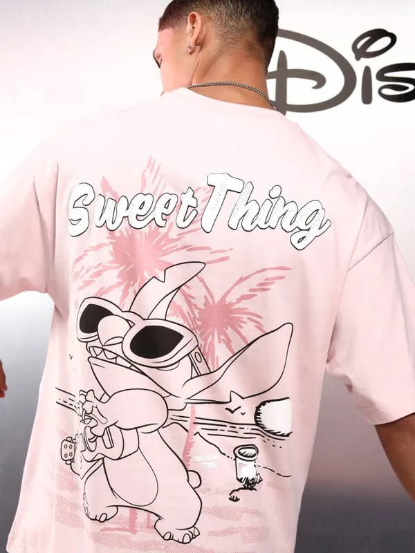 Stitch Men Printed Round Neck Oversized Fit T-Shirt