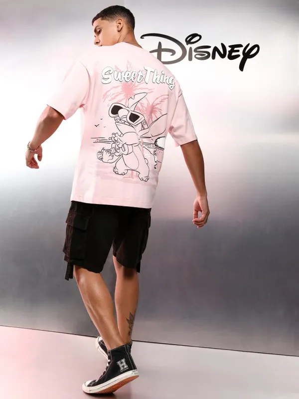 Stitch Men Printed Round Neck Oversized Fit T-Shirt