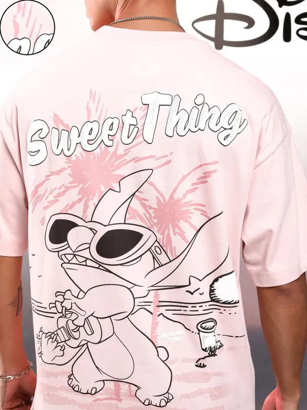 Stitch Men Printed Round Neck Oversized Fit T-Shirt