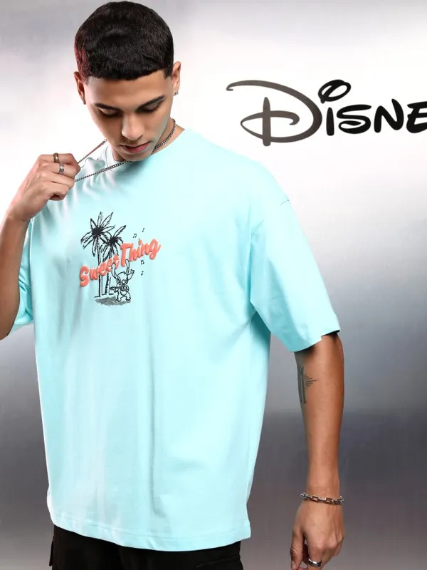 Disney By Highlander Men Blue Stitch Printed Round Neck Oversized Fit T-Shirt
