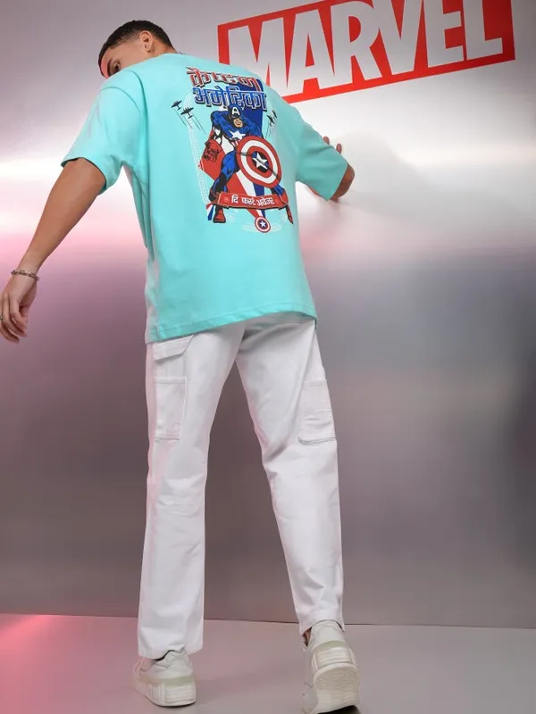 Captain America Men Printed Round Neck Oversized Fit T-Shirt