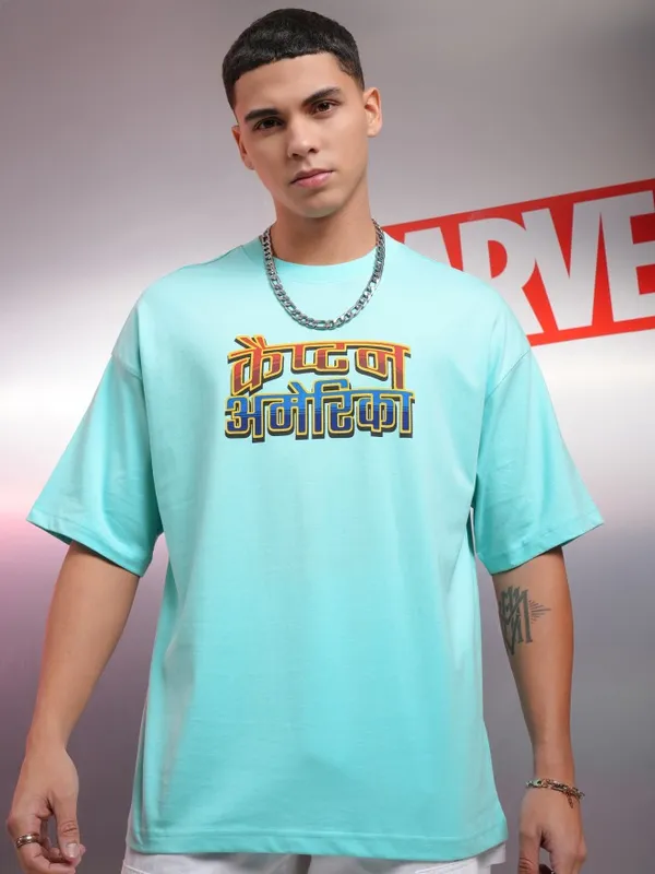 Captain America Men Printed Round Neck Oversized Fit T-Shirt