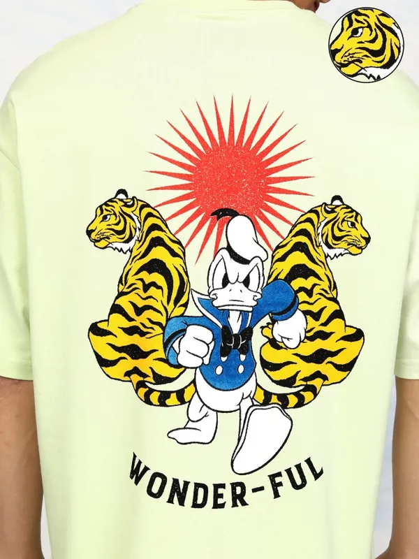 Disney By Highlander Men Lime Green Donald Duck Printed Round Neck Oversized Fit T-Shirt