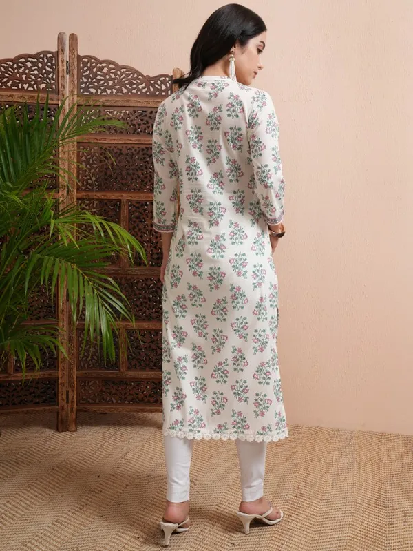Vishudh Women Cream Printed Straight Kurta