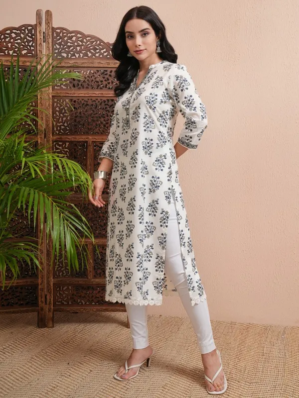 Vishudh Women Cream Printed Straight Kurta
