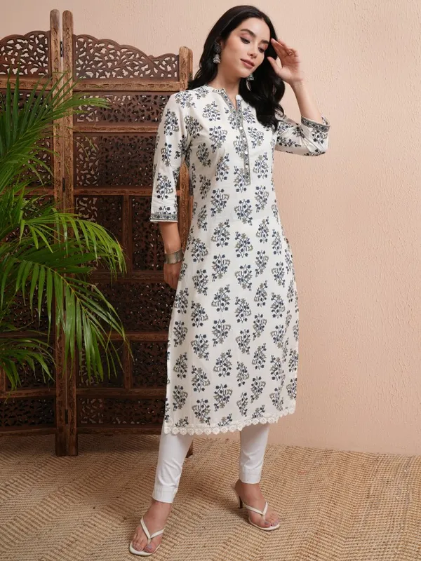 Vishudh Women Cream Printed Straight Kurta