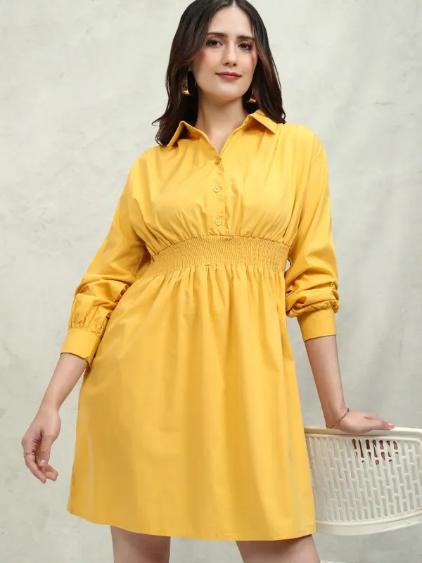 Tokyo Talkies Women Yellow Solid Fit and Flare Dress